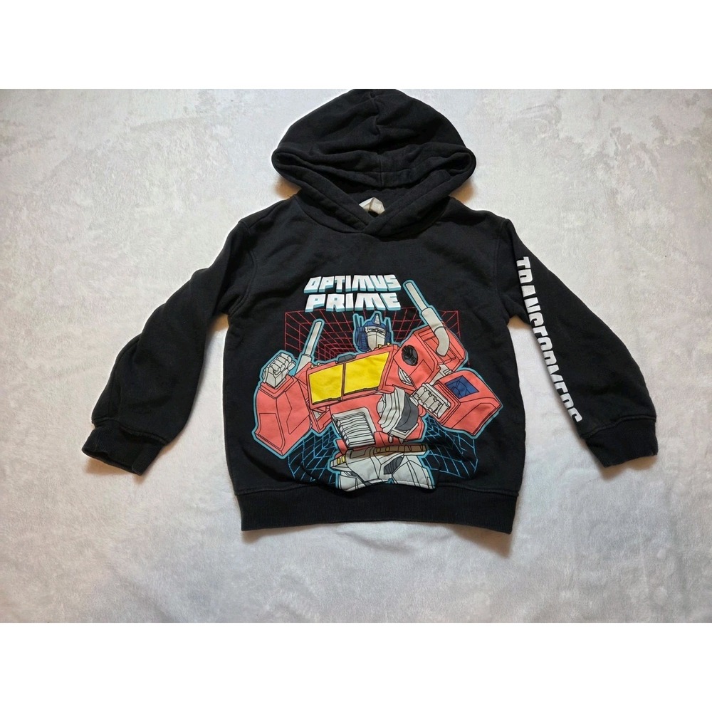 209 Hasbro Transformers Optimus Prime Hoodie Boys 4-6Y H&M Black Graphic...